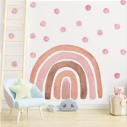 Pink Watercolour Rainbow And Dots Wall Stickers - Fansee Australia