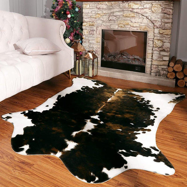 Premium Quality Large Artificial Black Brown Cowhide Rug