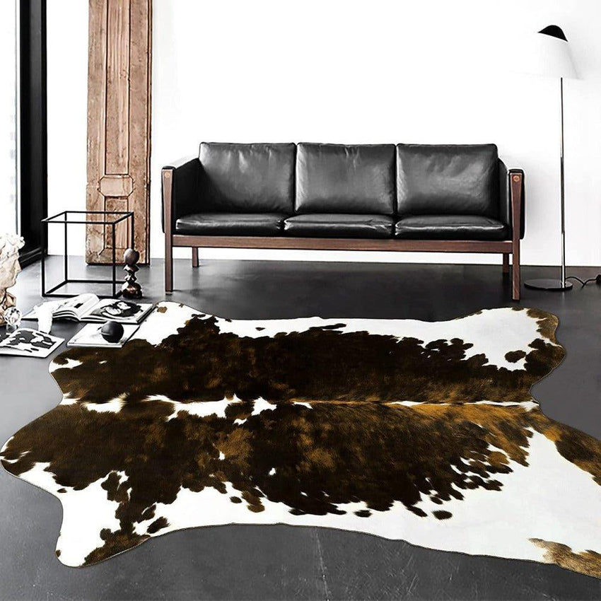 Premium Quality Large Artificial Black Brown Cowhide Rug - Fansee Australia
