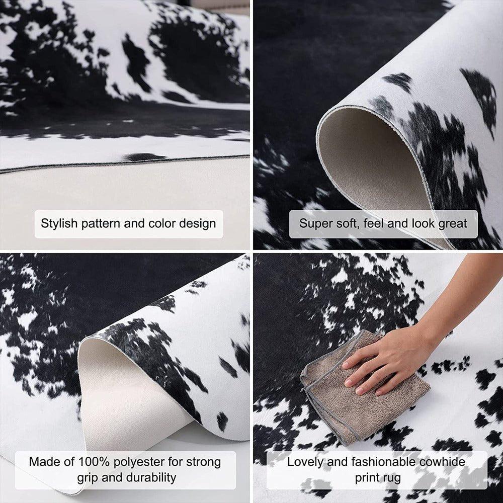 Premium Quality Large Artificial Black Brown Cowhide Rug - Fansee Australia