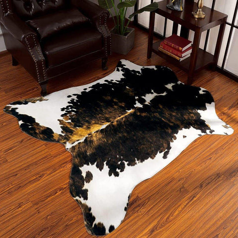 Premium Quality Large Artificial Black Brown Cowhide Rug - Fansee Australia