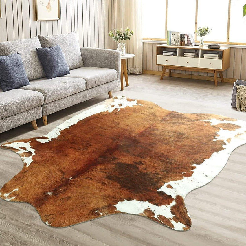 Premium Quality Large Artificial Brown Cowhide Rug - Fansee Australia