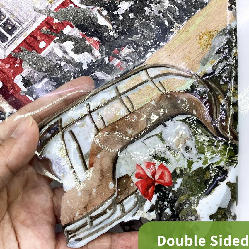 Red House & Fir Tree Double-Sided Static Cling Window Film Christmas Sticker - Fansee Australia