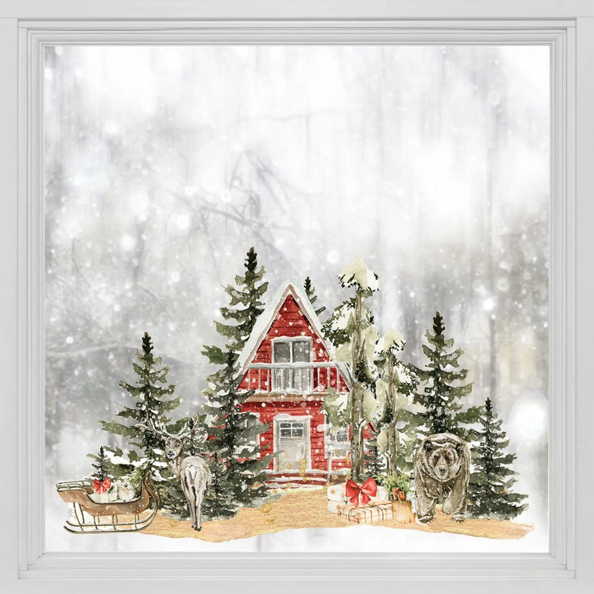 Red House & Fir Tree Double-Sided Static Cling Window Film Christmas Sticker - Fansee Australia