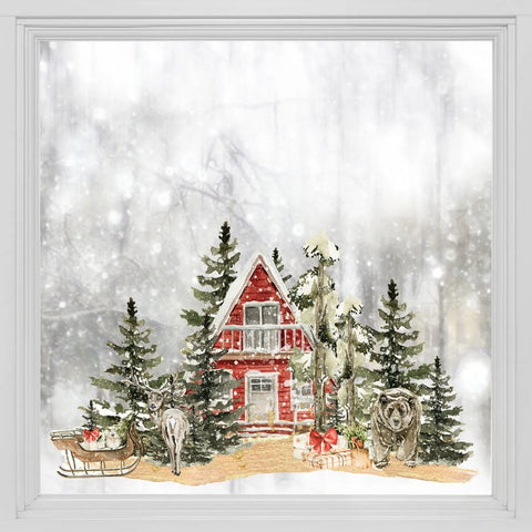 Red House & Fir Tree Double-Sided Static Cling Window Film Christmas Sticker - Fansee Australia