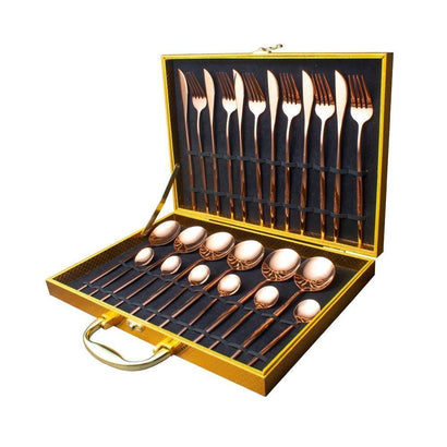 Rose Gold Cutlery Set Matte Finish (24 Pcs Gift Box) - Fansee Australia