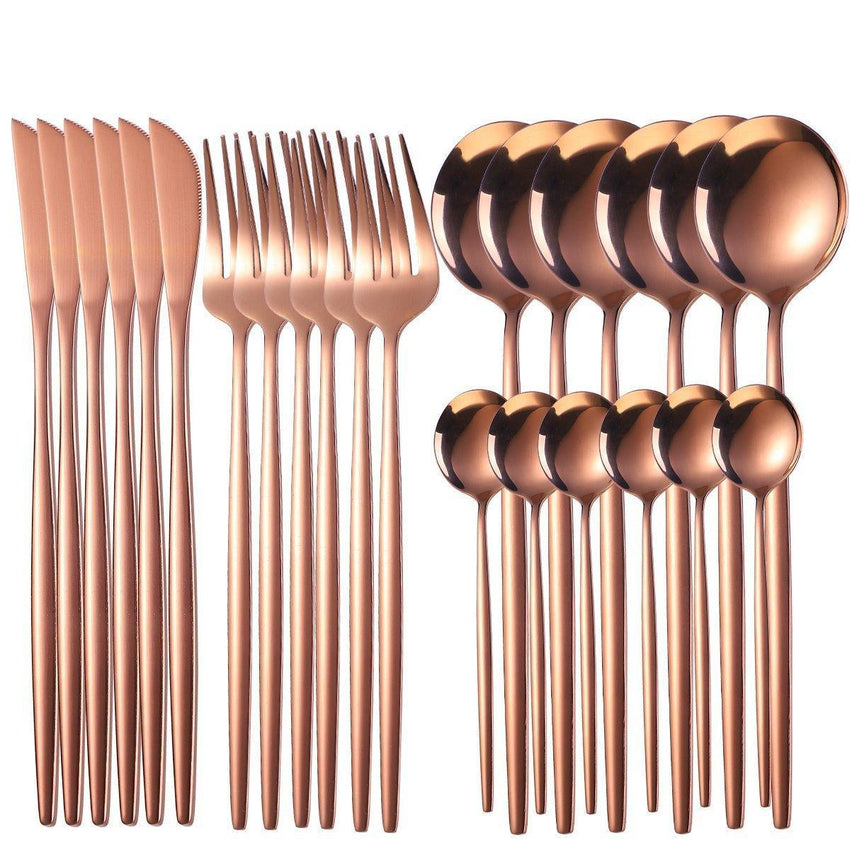 Rose Gold Cutlery Set Matte Finish (24 Pcs Gift Box) - Fansee Australia