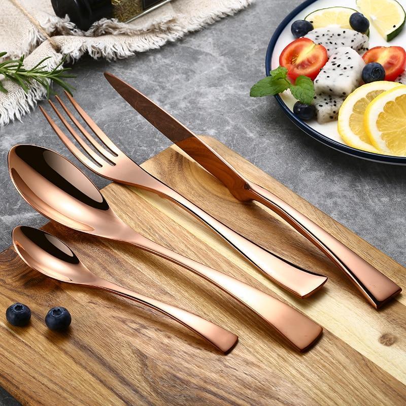 Rose Gold Stainless Steel Cutlery Set (16 Piece Set) - Fansee Australia