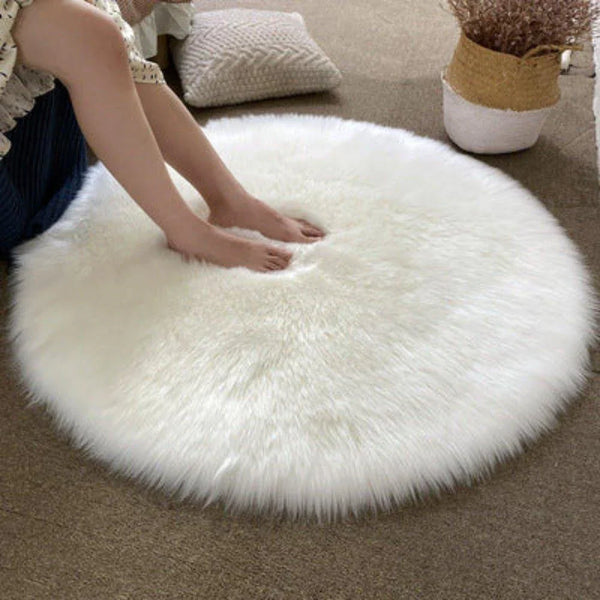 Round Shaggy Faux Fur Sheepskin Rug (120cm)