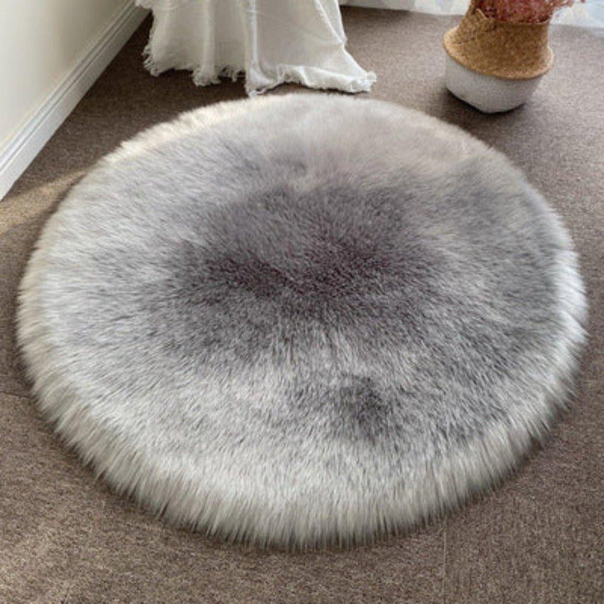 Round Shaggy Faux Fur Sheepskin Rug (120cm) - Fansee Australia