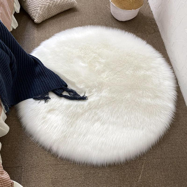 Round Shaggy Faux Fur Sheepskin Rug (120cm)