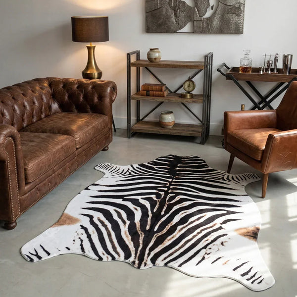 Safari Luxe: Large Faux Zebra Print Suede-Back Rug