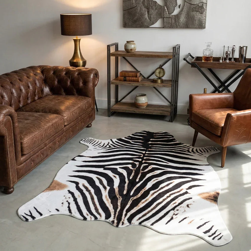 Safari Luxe: Large Faux Zebra Print Suede-Back Rug