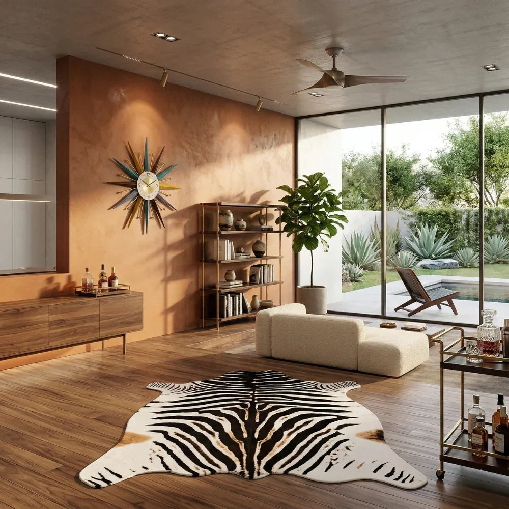 Safari Luxe: Large Faux Zebra Print Suede-Back Rug