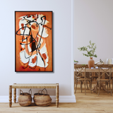 Artisan abstract wall art with orange and black tones in modern dining room, Fansee Australia decor