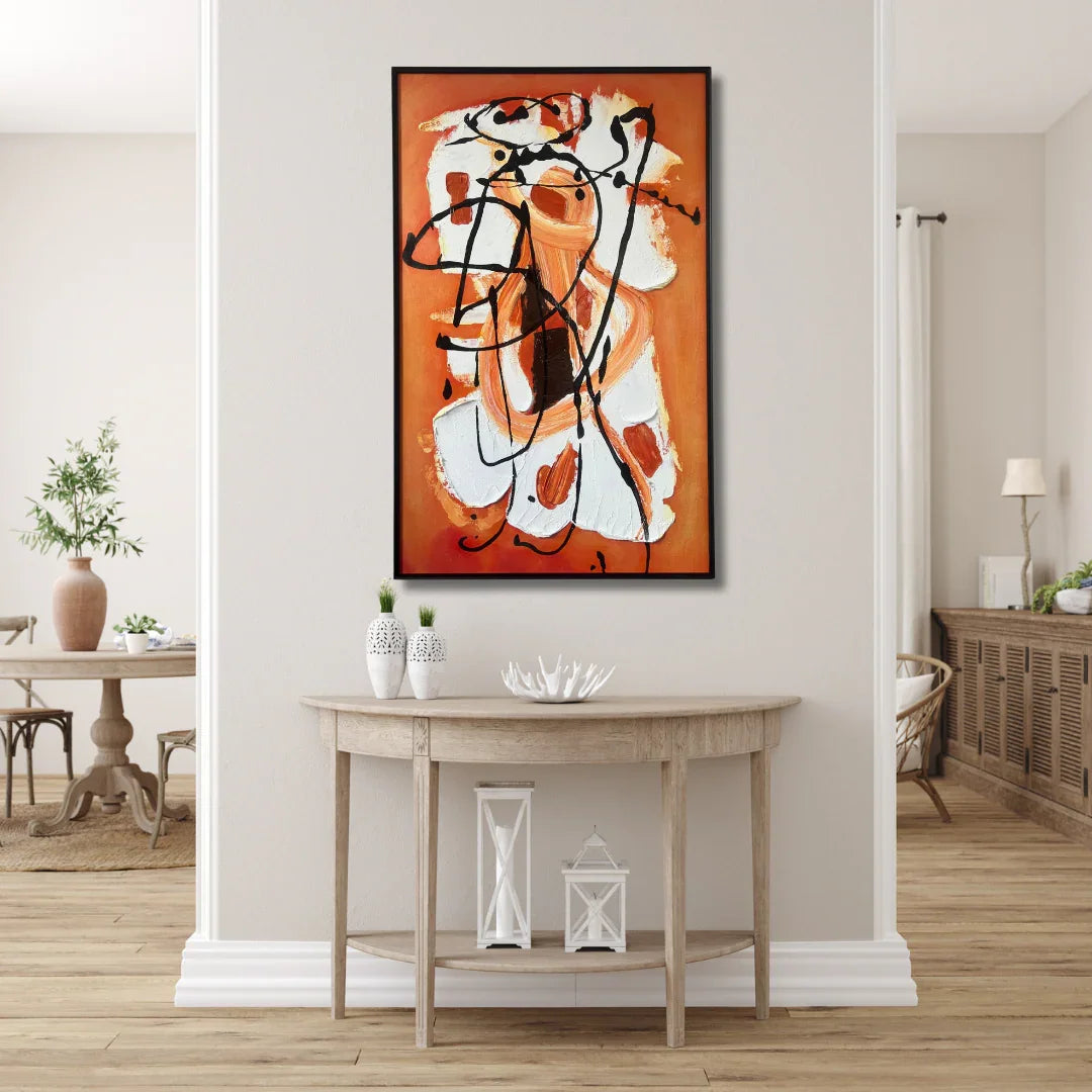 Modern abstract orange wall art in elegant home decor entryway, Fansee Australia style