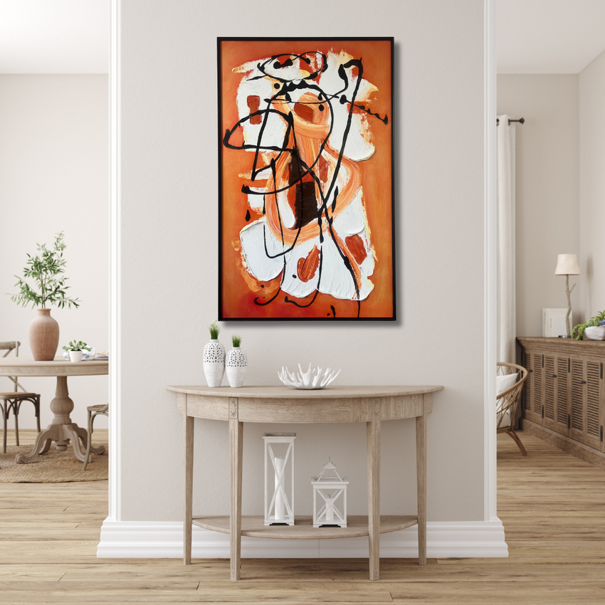 Modern abstract orange wall art in elegant home decor entryway, Fansee Australia style