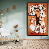 Modern living room with mid-century chair, side tables, and large abstract orange wall art, Fansee Australia home decor