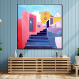 Santorini Rise – Geometric Architecture Framed Wall Art Painting - Fansee Australia