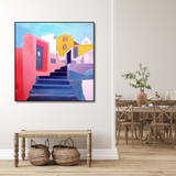 Santorini Rise – Geometric Architecture Framed Wall Art Painting - Fansee Australia