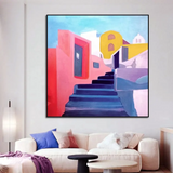 Santorini Rise – Geometric Architecture Framed Wall Art Painting - Fansee Australia