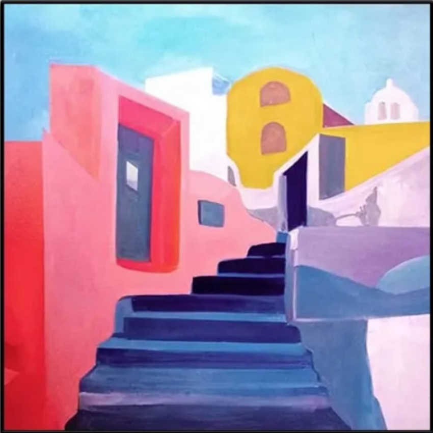 Santorini Rise – Geometric Architecture Framed Wall Art Painting - Fansee Australia