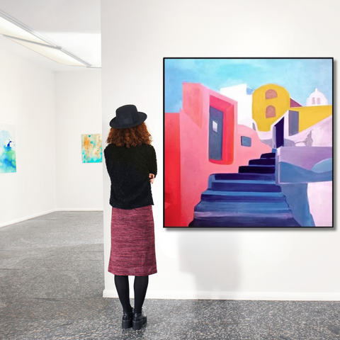 Santorini Rise – Geometric Architecture Framed Wall Art Painting - Fansee Australia