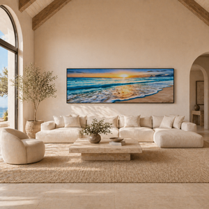 Serene Tide – Panoramic Sunset Beach Wall Print (50x150cm) - Fansee Australia