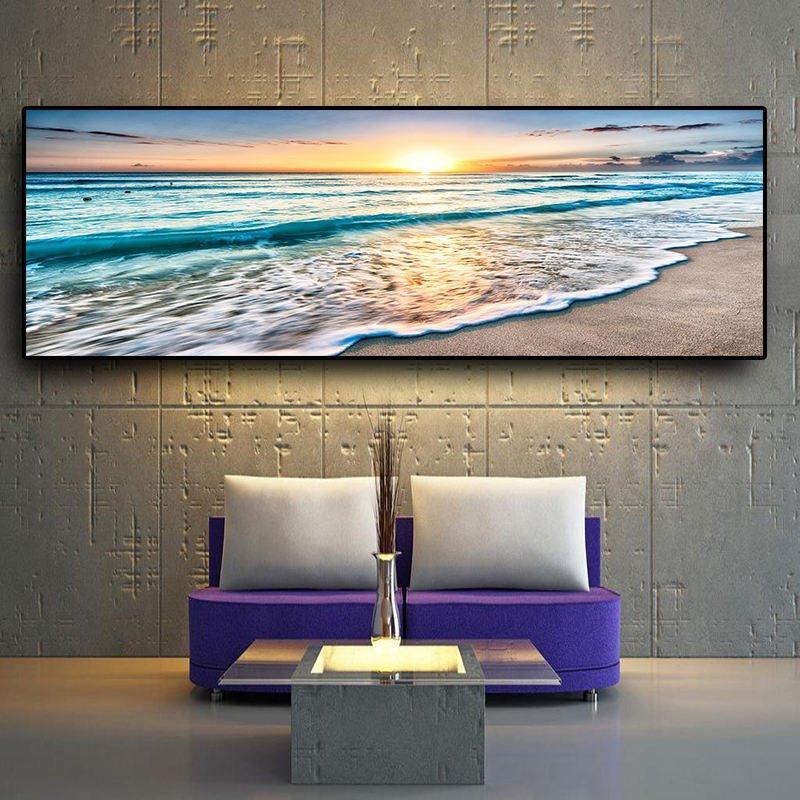 Serene Tide – Panoramic Sunset Beach Wall Print (50x150cm) - Fansee Australia