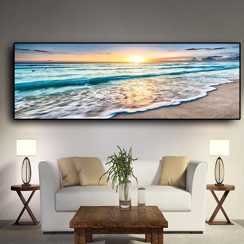 Serene Tide – Panoramic Sunset Beach Wall Print (50x150cm) - Fansee Australia