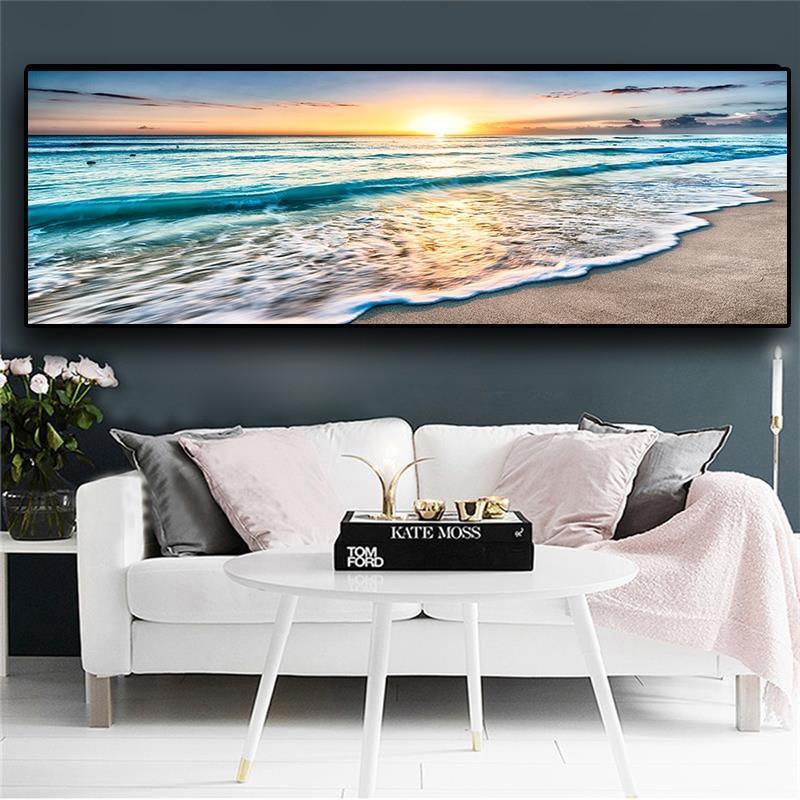 Serene Tide – Panoramic Sunset Beach Wall Print (50x150cm) - Fansee Australia