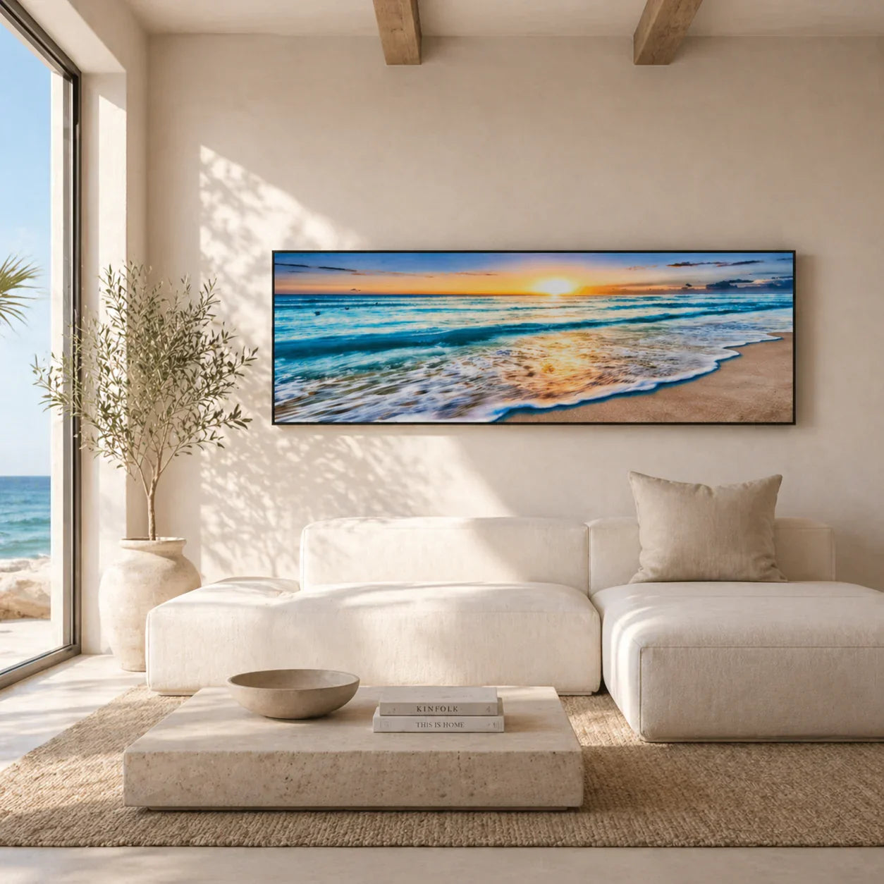 Serene Tide – Panoramic Sunset Beach Wall Print (50x150cm) - Fansee Australia