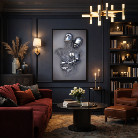 Eternal Bond: 3D-Effect Surreal Hug Framed Canvas Art (60x90cm)