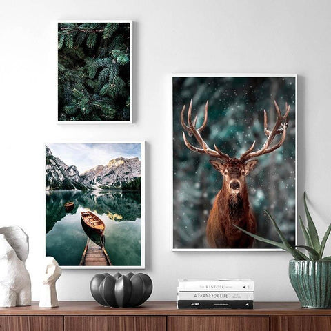 Spectacular Forest, Mountain, Lake, Deer Canvas Prints (60x90cm) - Fansee Australia