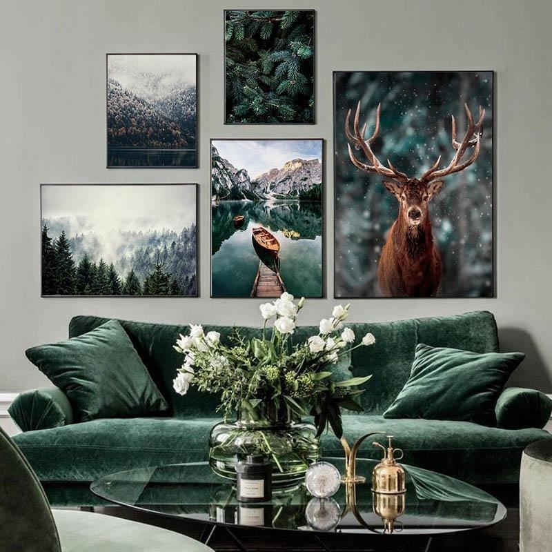 Spectacular Forest, Mountain, Lake, Deer Canvas Prints (60x90cm) - Fansee Australia