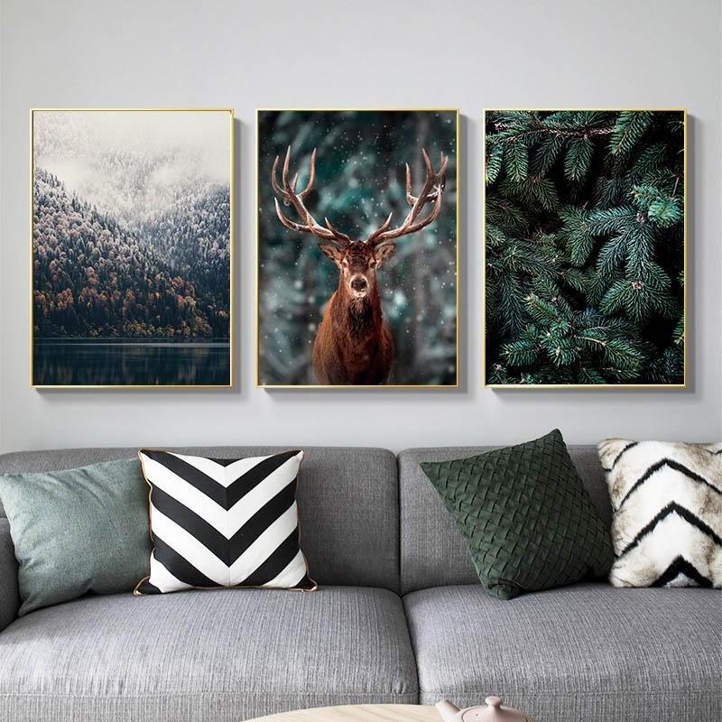 Spectacular Forest, Mountain, Lake, Deer Canvas Wall Art Prints (60x90cm) - Fansee Australia