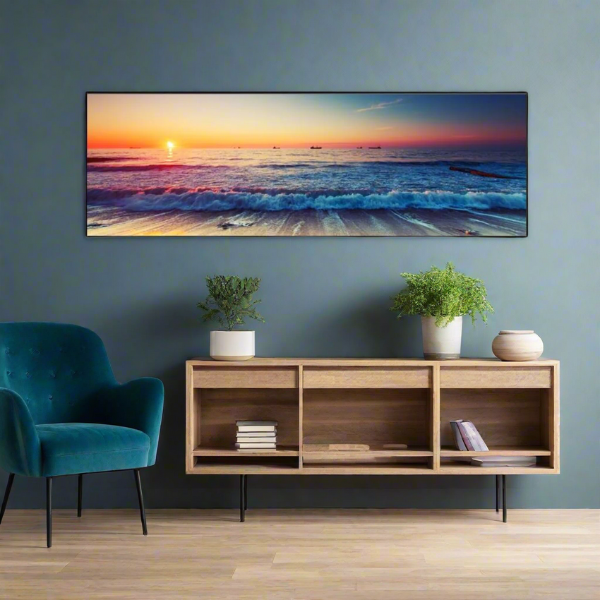 Sunset Symphony – Beach Horizon Framed Wall Art (50x150cm) - Fansee Australia