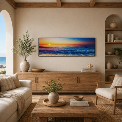 Sunset Symphony – Beach Horizon Framed Wall Art (50x150cm) - Fansee Australia