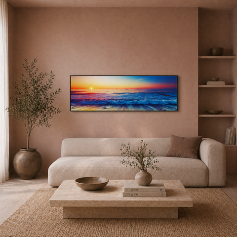 Sunset Symphony – Beach Horizon Framed Wall Art (50x150cm) - Fansee Australia