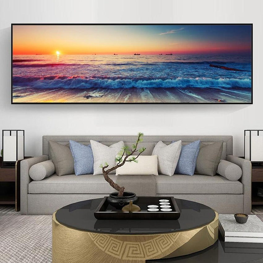 Sunset Symphony – Beach Horizon Framed Wall Art (50x150cm) - Fansee Australia