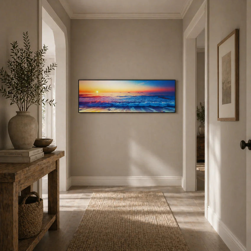 Sunset Symphony – Beach Horizon Framed Wall Art (50x150cm) - Fansee Australia