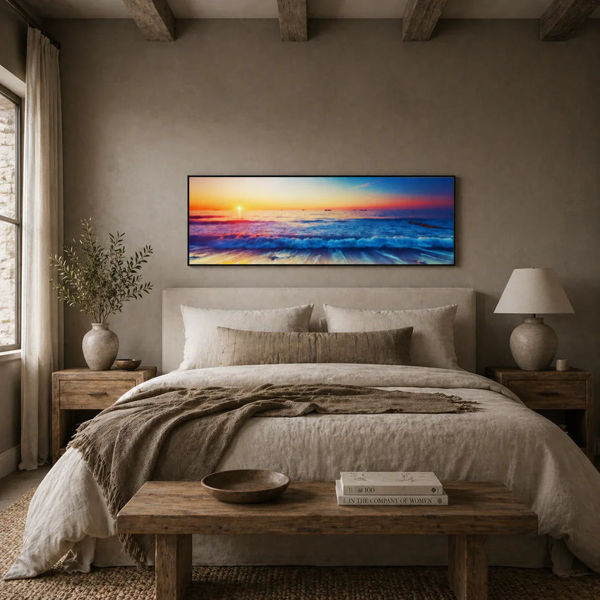 Sunset Symphony – Beach Horizon Framed Wall Art (50x150cm) - Fansee Australia