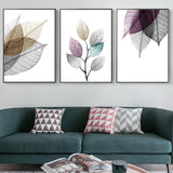 Transparent Leaf Wall Art Prints on Canvas - 3 Pcs Set (60x90cm) - Fansee Australia