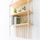 Tripel Plant Hanger Handmade Macrame Wooden Floating Shelf - Fansee Australia