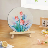 Fansee Australia artisan home decor, round tulip art plaque on wooden easel in bright kitchen