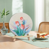 Artisan round tulip wall art on wooden easel, decorative tableware from Fansee Australia