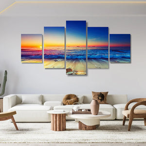 Twilight Tide: 5-Panel Multi-Depth Deep Sea Sunset Canvas Art Set