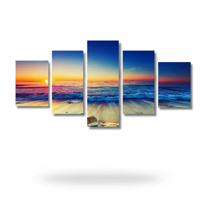 Twilight Tide: 5-Panel Multi-Depth Deep Sea Sunset Canvas Art Set