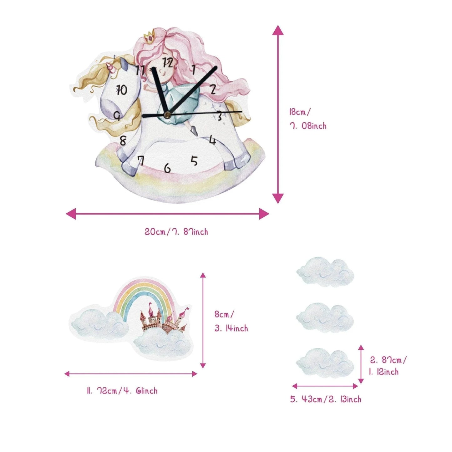 Unicorn and Princess Kids Room Wall Clock - Fansee Australia
