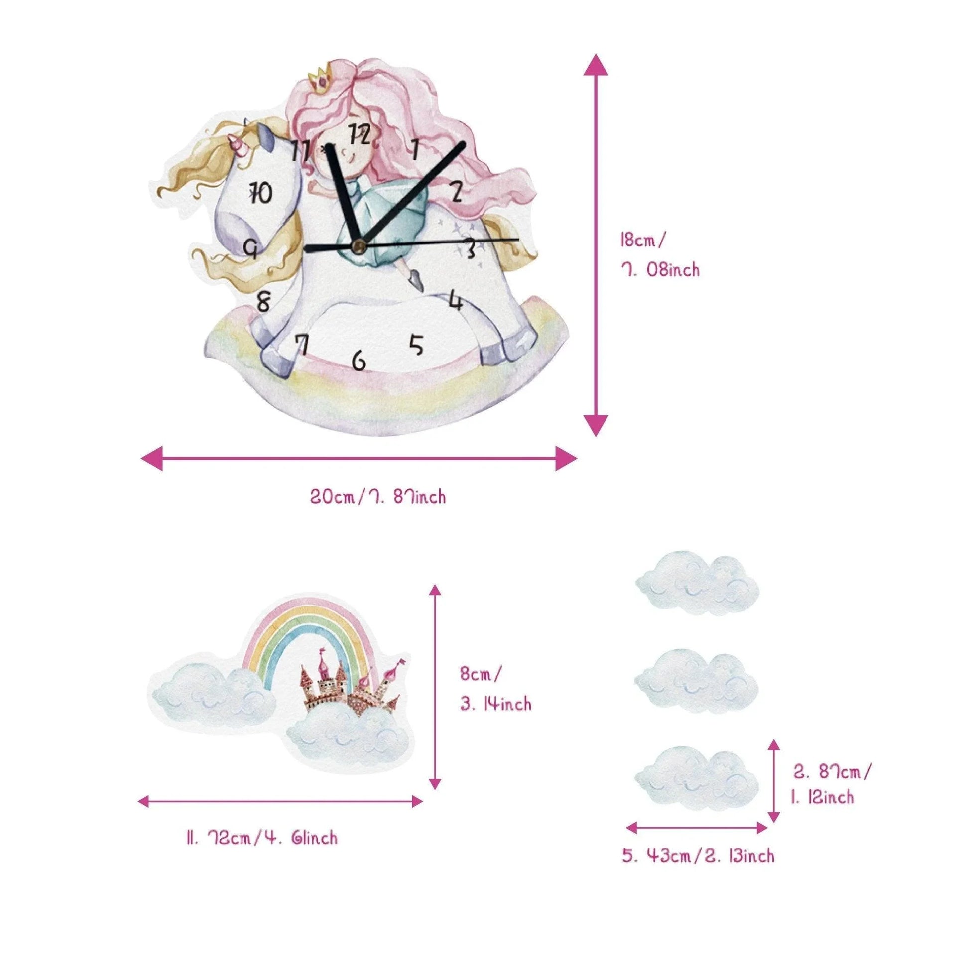 Unicorn and Princess Kids Room Wall Clock - Fansee Australia